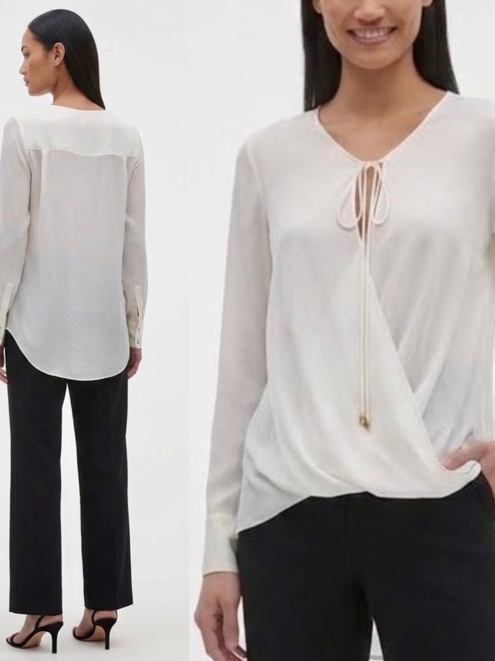 NWOT 10 Crosby Derek Lam Cream Tie-Front Wrap Blouse Size 2
